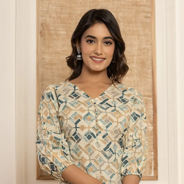 Yufta Cotton Grey Geometric Prin Co-Ord Set - Distacart