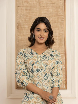 Yufta Cotton Grey Geometric Prin Co-Ord Set - Distacart