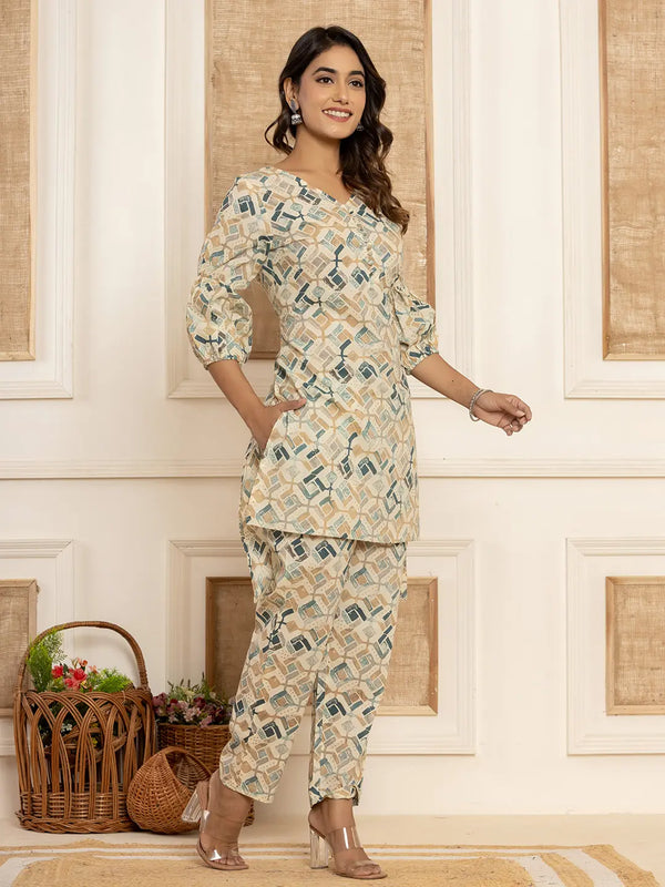Yufta Cotton Grey Geometric Prin Co-Ord Set