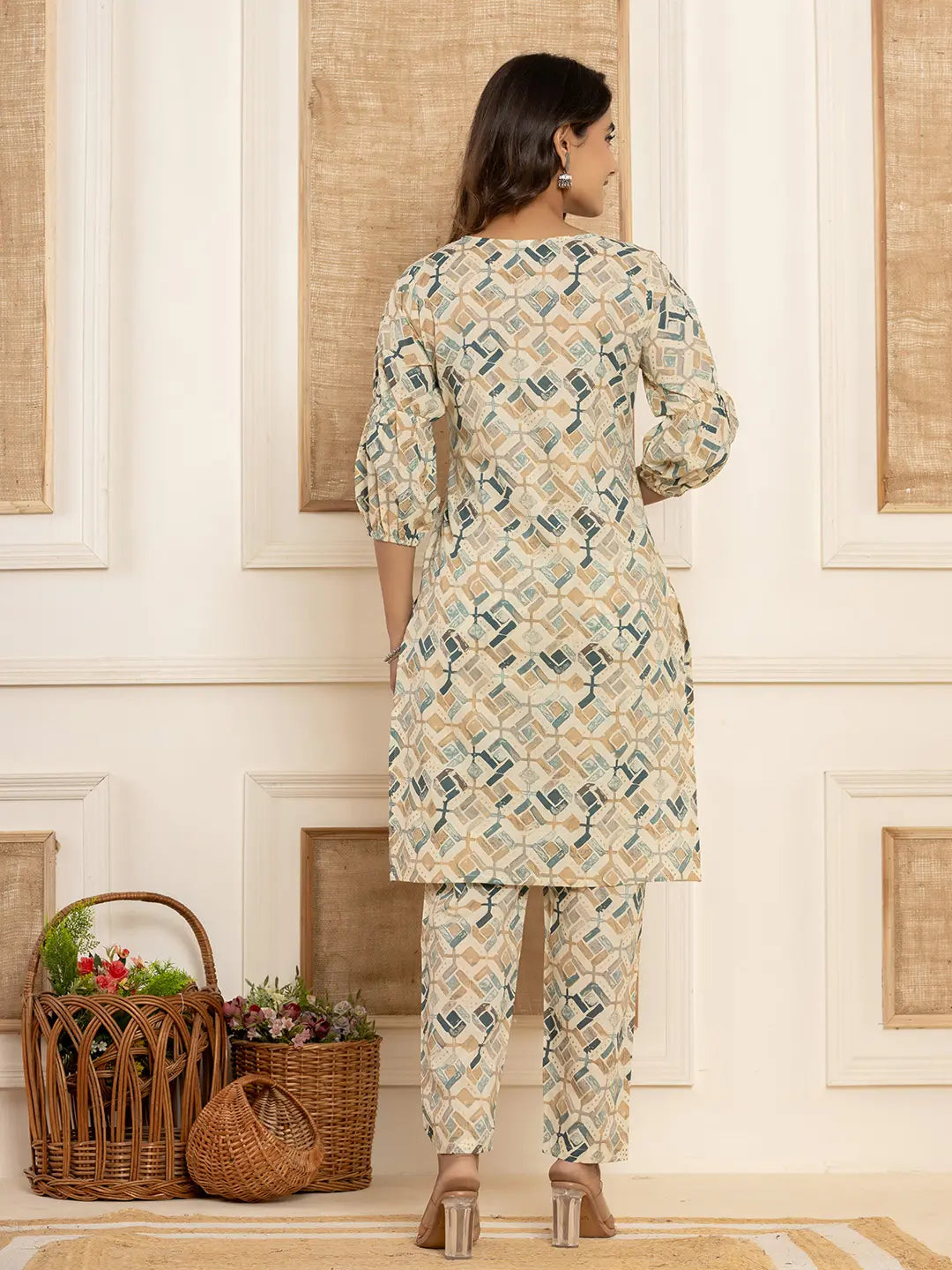 Yufta Cotton Grey Geometric Prin Co-Ord Set