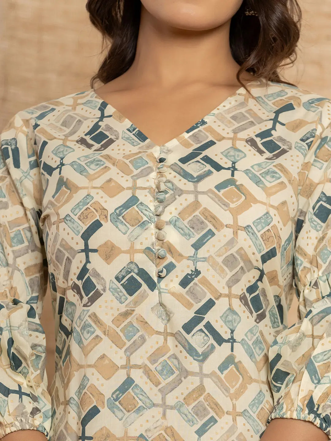 Yufta Cotton Grey Geometric Prin Co-Ord Set