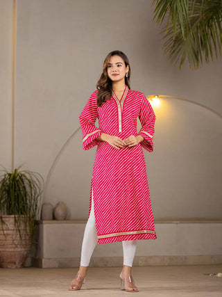 Yufta Cotton Hot Pink Leheriya Kurta - Distacart