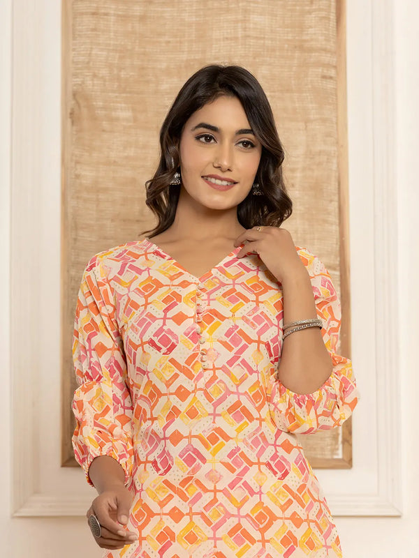 Yufta Cotton Pink Geometric Prin Co-Ord Set