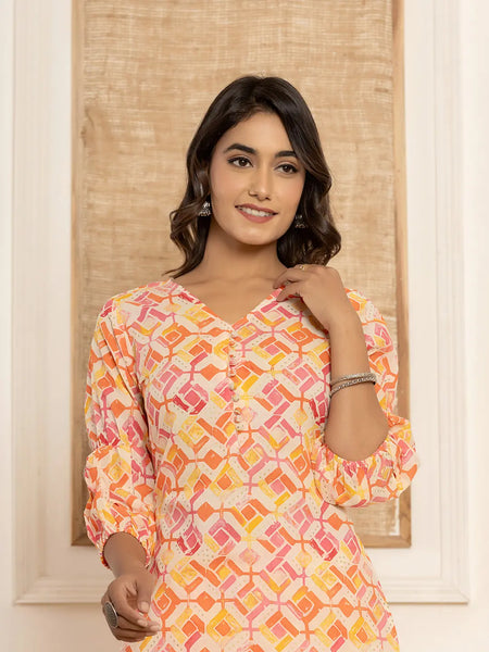Yufta Cotton Pink Geometric Prin Co-Ord Set