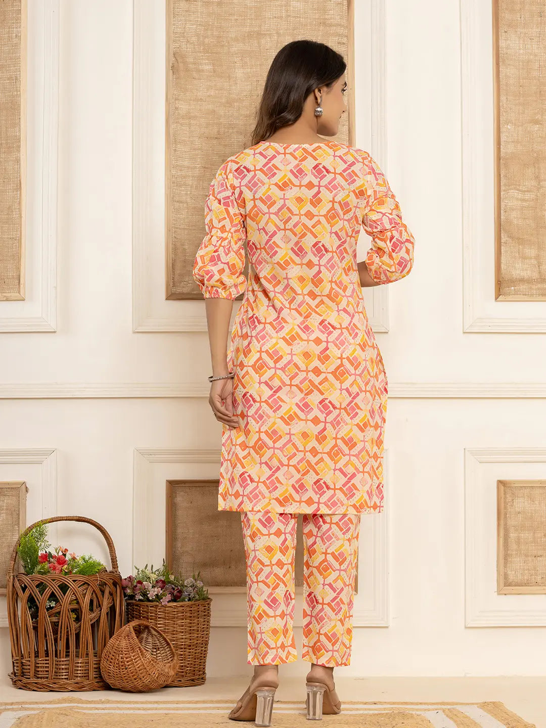 Yufta Cotton Pink Geometric Prin Co-Ord Set