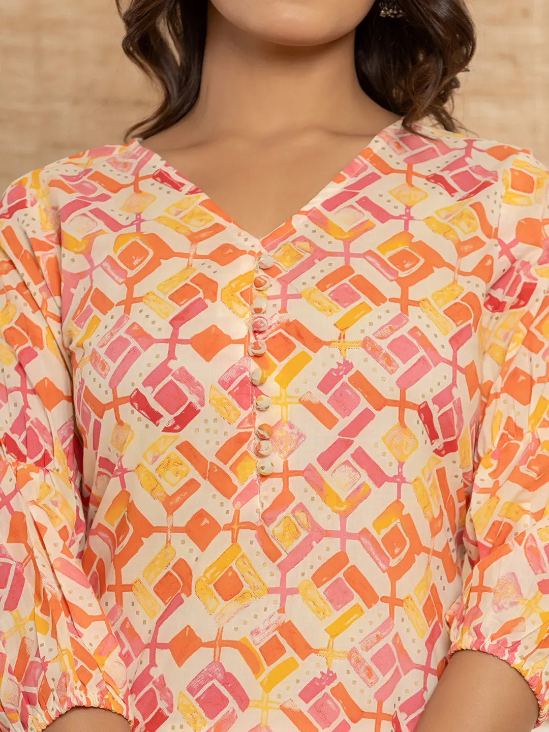 Yufta Cotton Pink Geometric Prin Co-Ord Set