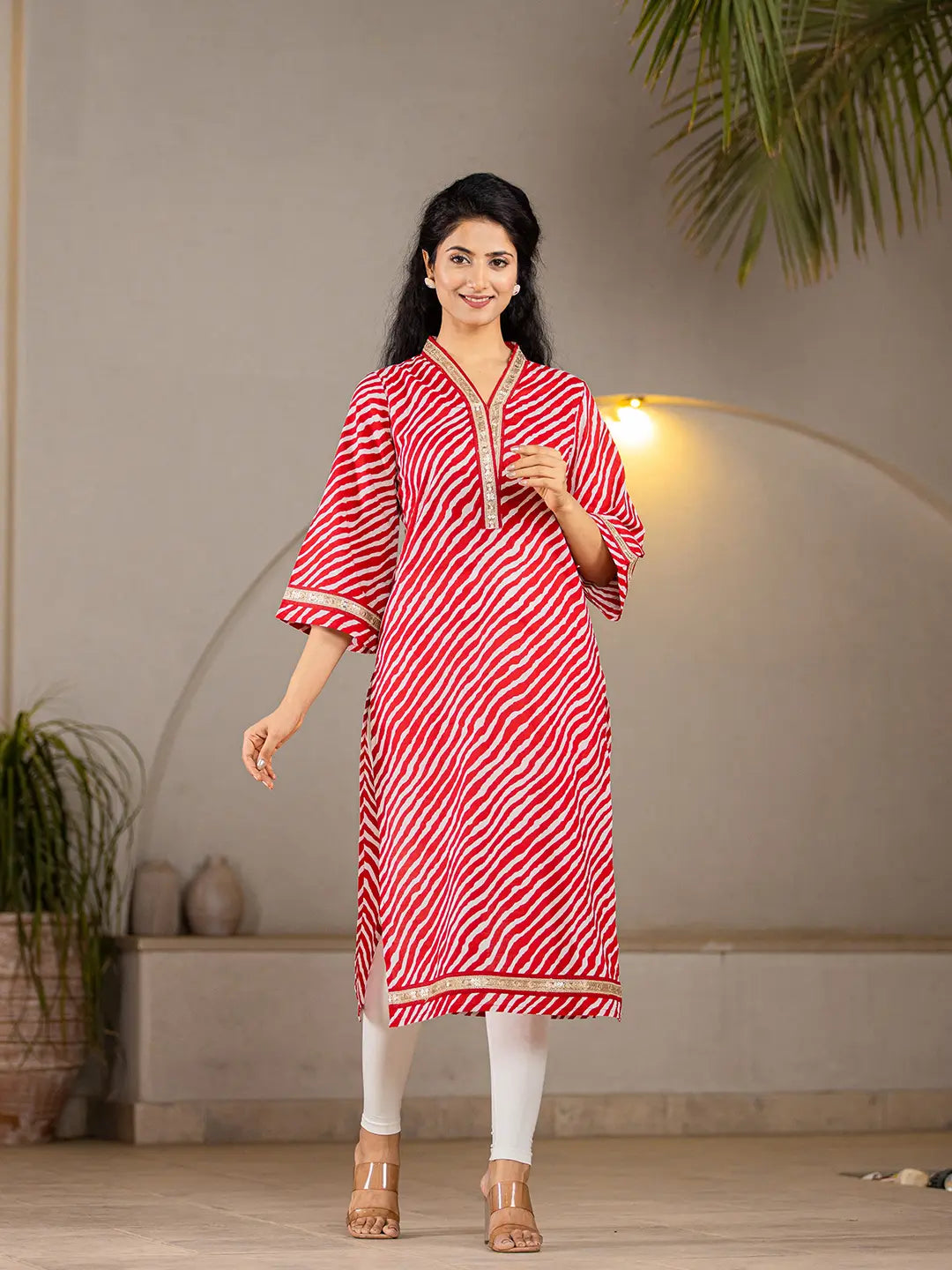 Yufta Cotton Red Leheriya Kurta - Distacart