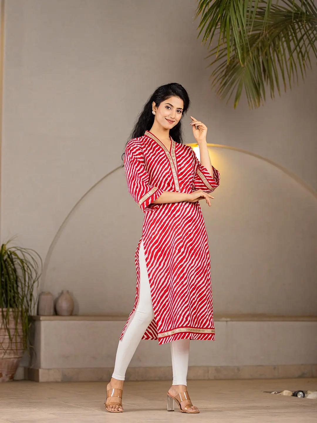 Yufta Cotton Red Leheriya Kurta - Distacart