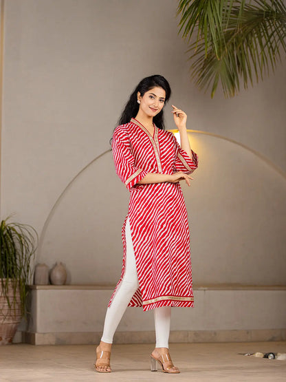 Yufta Cotton Red Leheriya Kurta - Distacart