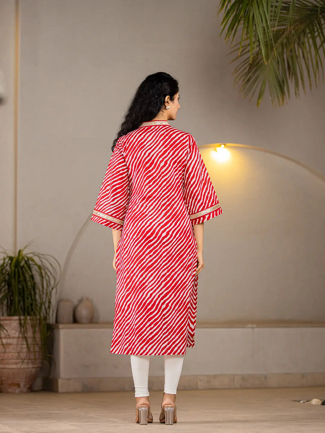 Yufta Cotton Red Leheriya Kurta - Distacart