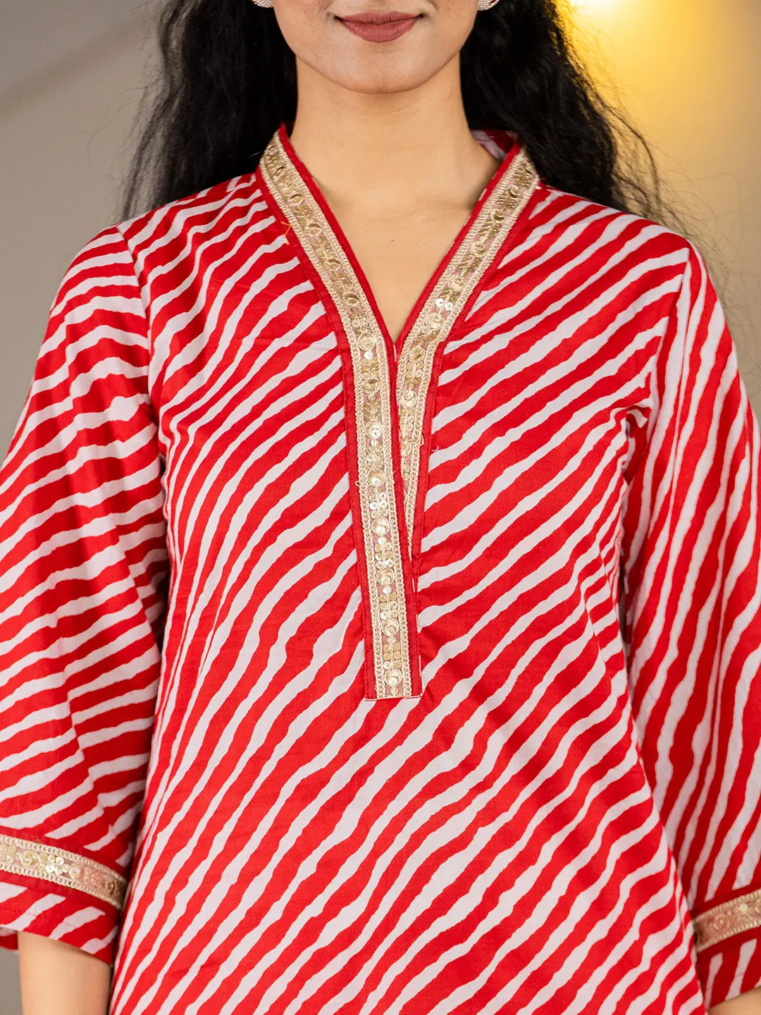 Yufta Cotton Red Leheriya Kurta - Distacart
