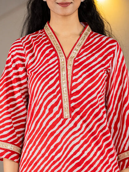 Yufta Cotton Red Leheriya Kurta - Distacart