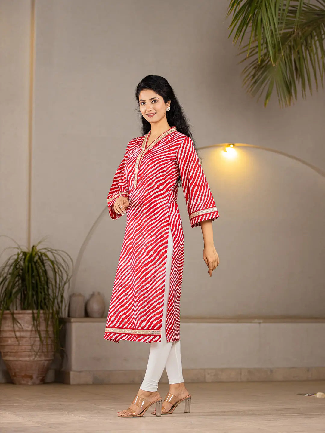 Yufta Cotton Red Leheriya Kurta - Distacart
