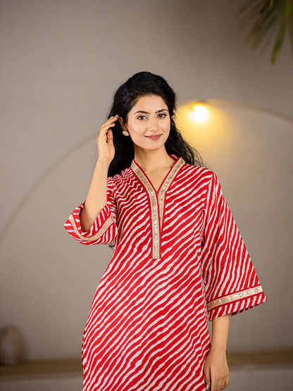 Yufta Cotton Red Leheriya Kurta - Distacart