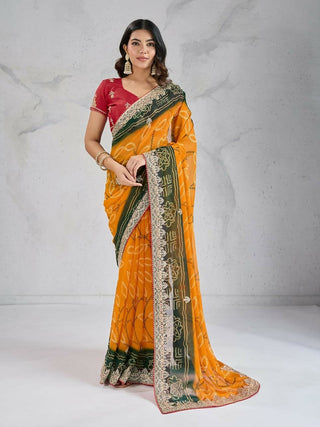 Ai Fashion Yellow Georgette Digital Print Party Wear Saree