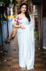 Blue Poly Crepe Ethnic Motifs Saree with Unstitched Blouse - A2M - Distacart