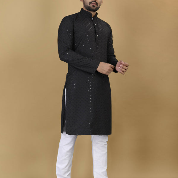 Anaita Black Embroidered Rayon Straight Kurta - Distacart
