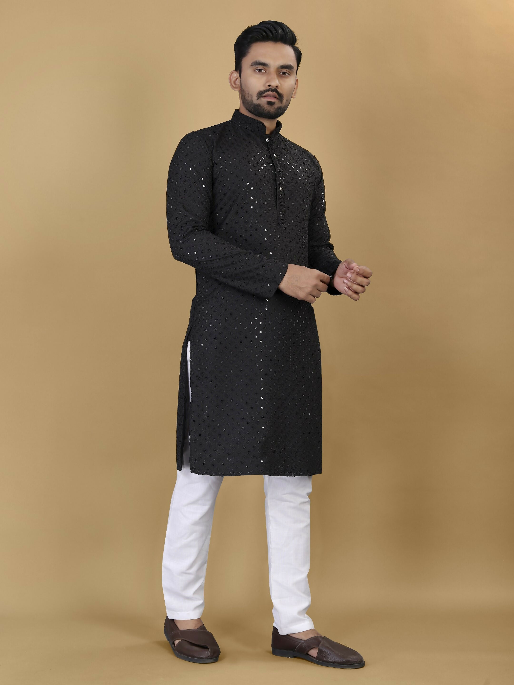 Anaita Black Embroidered Rayon Straight Kurta - Distacart