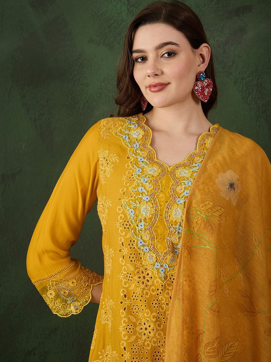 Sangria Embroidered Kurta With Trousers & dupatta - Distacart