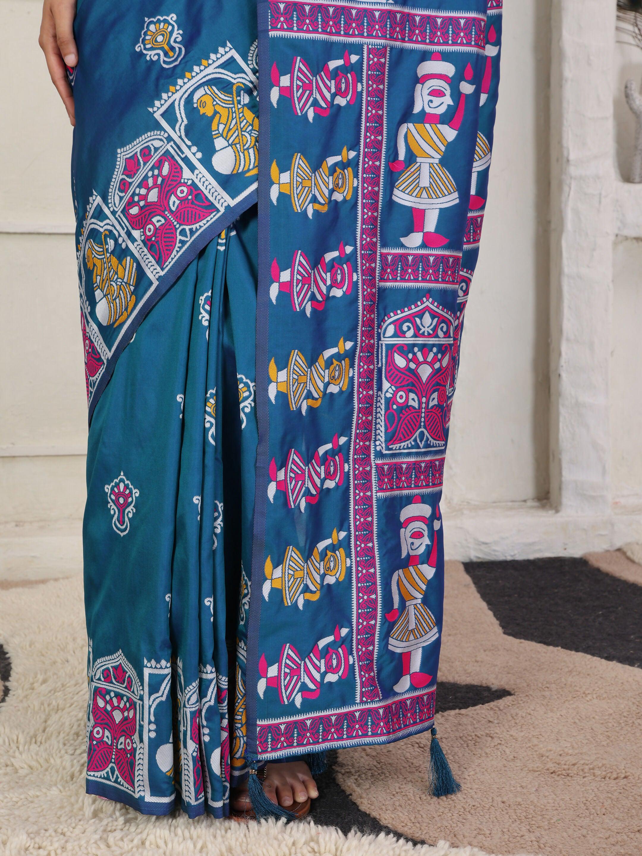 Astita Silk Blend Teal Blue Saree