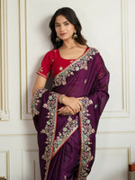 Thumbnail for Ai Fashion Wine Rangoli Silk Embroidery Party Wear Saree