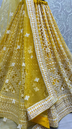 Thumbnail for Jyoti Fashion Women's Yellow Net Patterned Thread Embroidered with Sequins Wedding Lehenga Choli - Distacart