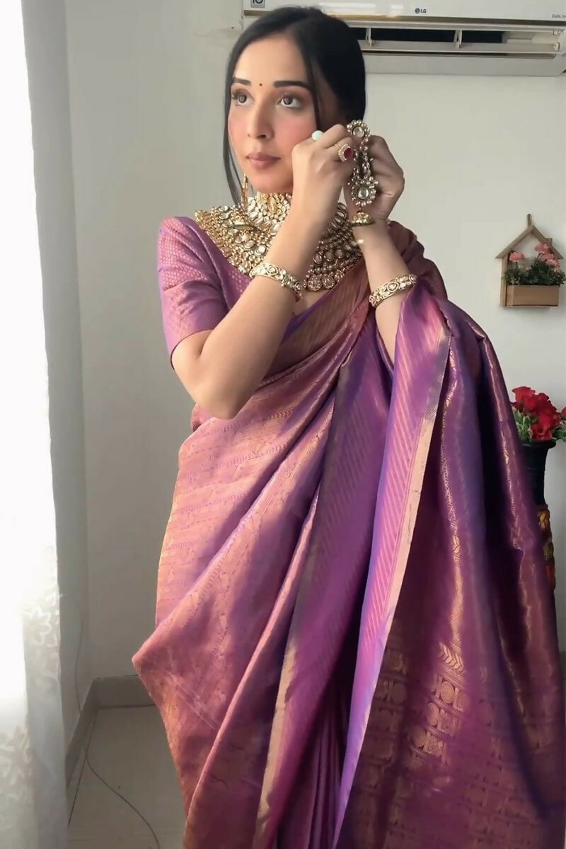 Malishka litchi Silk Jacquard Ready To Wear Saree With Blouse Piece - Majenta - Distacart