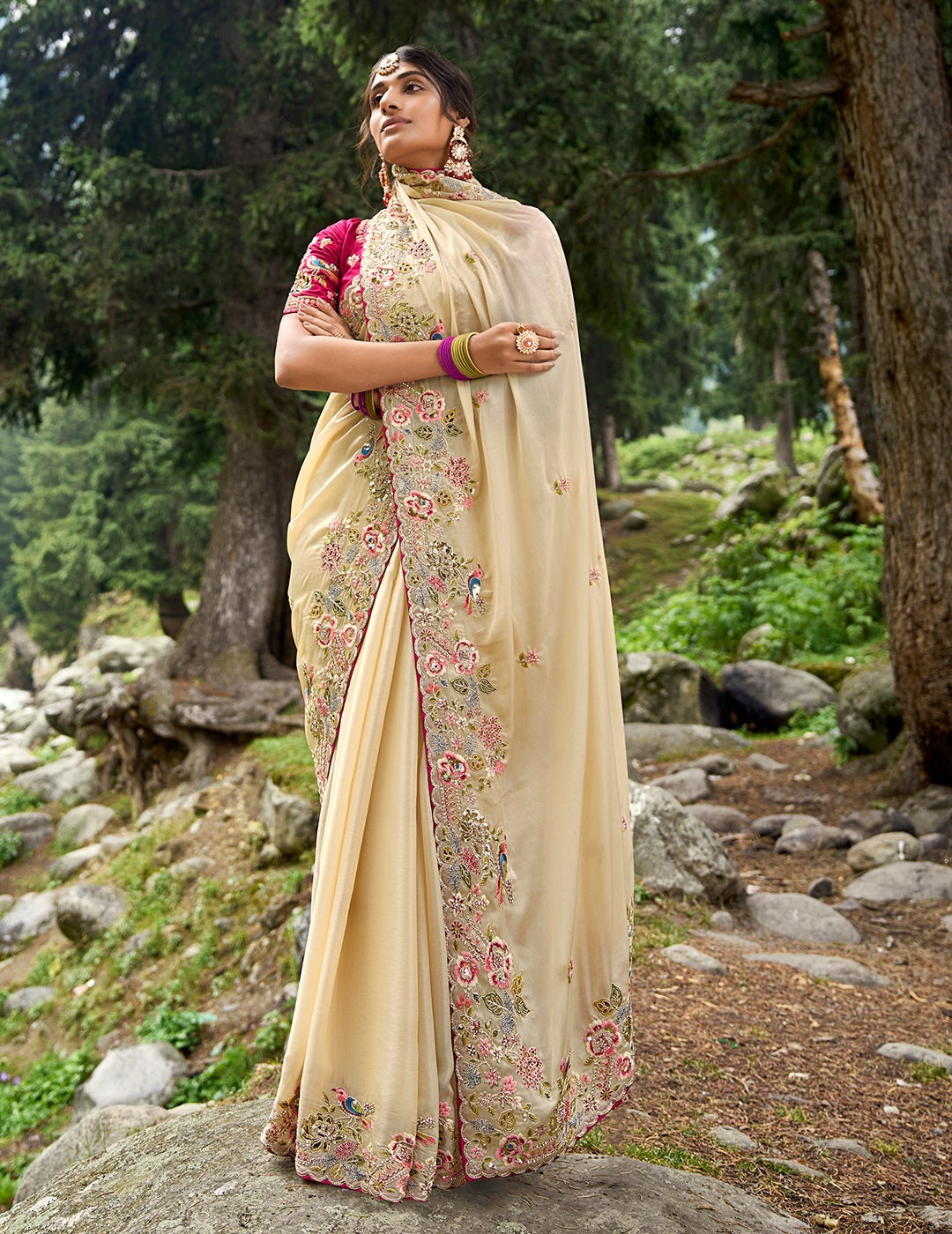 Evanik Pure soft zimmy choo silk embroidery Sequence work Saree with UnStitched Blouse