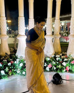Thumbnail for Evanik Cream Crush Tissue Silk Saree with Velvet Embroidery Stitched Blouse
