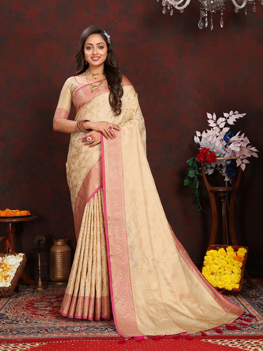 Lorenvalley Fashion Cream Soft Katan Silk Woven Design Zari Weaving Pallu Saree - Distacart