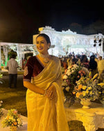 Thumbnail for Evanik Cream Crush Tissue Silk Saree with Velvet Embroidery Stitched Blouse