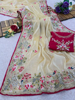 Thumbnail for Evanik Pure soft zimmy choo silk embroidery Sequence work Saree with UnStitched Blouse