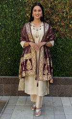 Thumbnail for Lorenvalley Fashion Cream Roman Silk Hand Work Kurta Pant with Dupatta