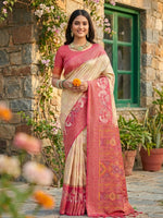 Thumbnail for Anaita Cream Pochampally Printed Saree With Blouse - Distacart