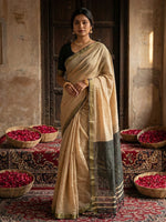 Thumbnail for Anaita Cream Cotton Printed Saree With Blouse - Distacart
