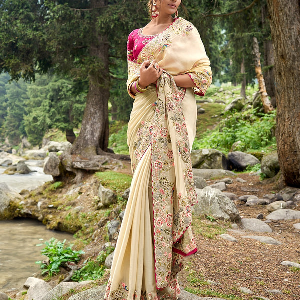 Evanik Pure soft zimmy choo silk embroidery Sequence work Saree with UnStitched Blouse