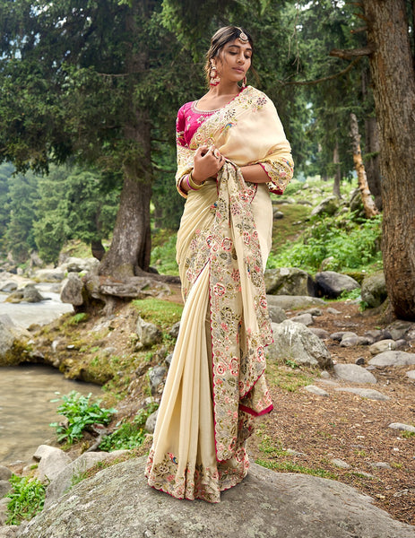 Evanik Pure soft zimmy choo silk embroidery Sequence work Saree with UnStitched Blouse
