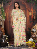 Thumbnail for Anaita Cream Linen Printed Saree With Blouse - Distacart