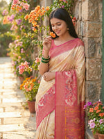 Thumbnail for Anaita Cream Pochampally Printed Saree With Blouse - Distacart