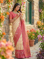 Thumbnail for Anaita Cream Pochampally Printed Saree With Blouse - Distacart
