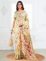 Thumbnail for Anaita Cream Linen Printed Saree With Blouse - Distacart