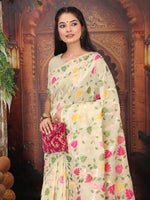 Thumbnail for Anaita Cream Linen Printed Saree With Blouse - Distacart
