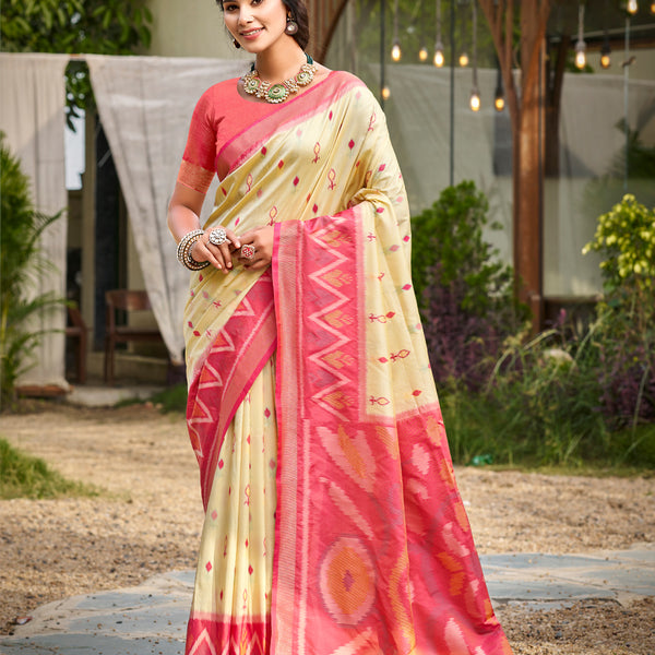 Anaita Cream Soft Silk Saree With Floral Printed Work With Blouse - Distacart