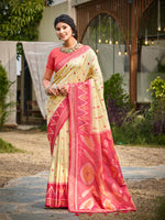 Thumbnail for Anaita Cream Soft Silk Saree With Floral Printed Work With Blouse - Distacart