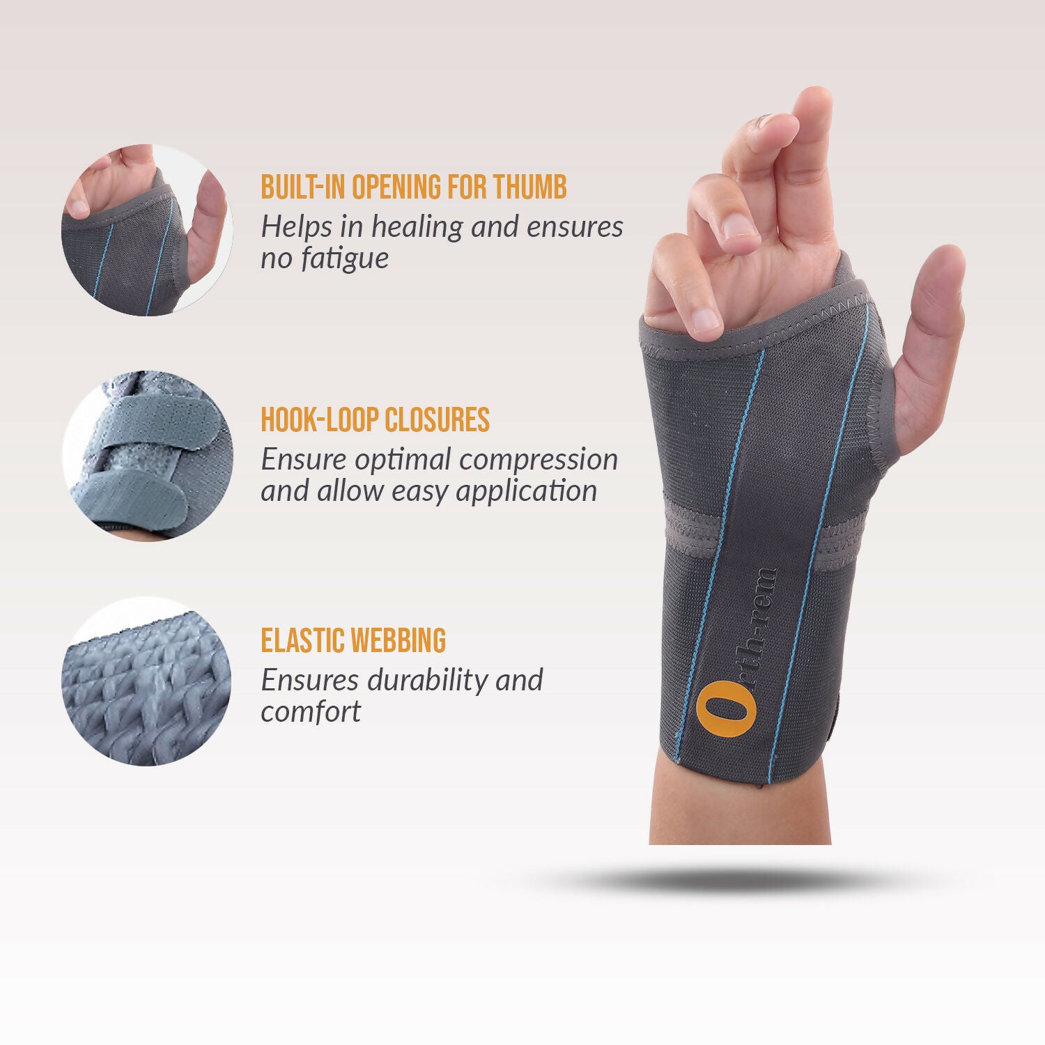 Orth-rem Elastic Wrist Support Brace For Right Hand with Removable Aluminum Splint