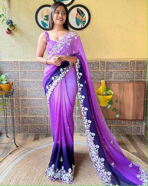 Vamika Embroidery Purple Georgette Bollywood Saree - Distacart