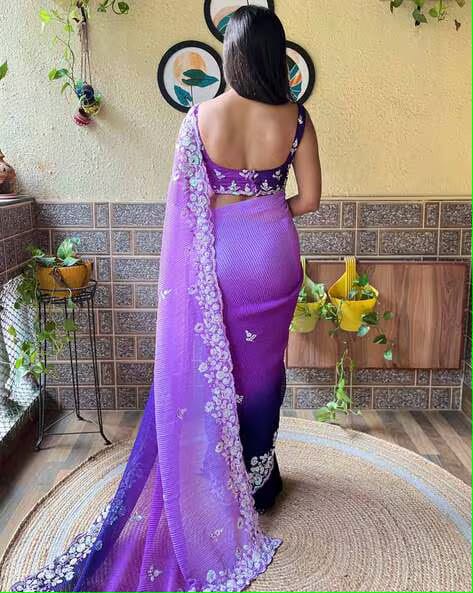 Vamika Embroidery Purple Georgette Bollywood Saree - Distacart