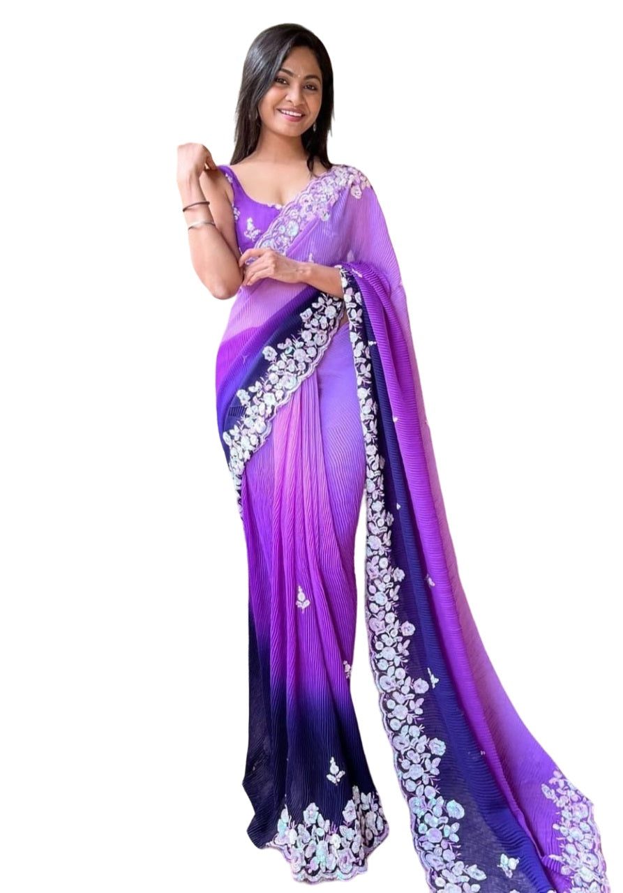 Vamika Embroidery Purple Georgette Bollywood Saree - Distacart