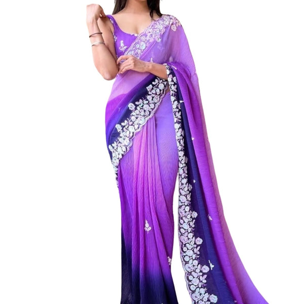 Vamika Embroidery Purple Georgette Bollywood Saree - Distacart