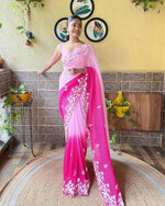 Thumbnail for Vamika Embroidery Pink Georgette Bollywood Saree - Distacart